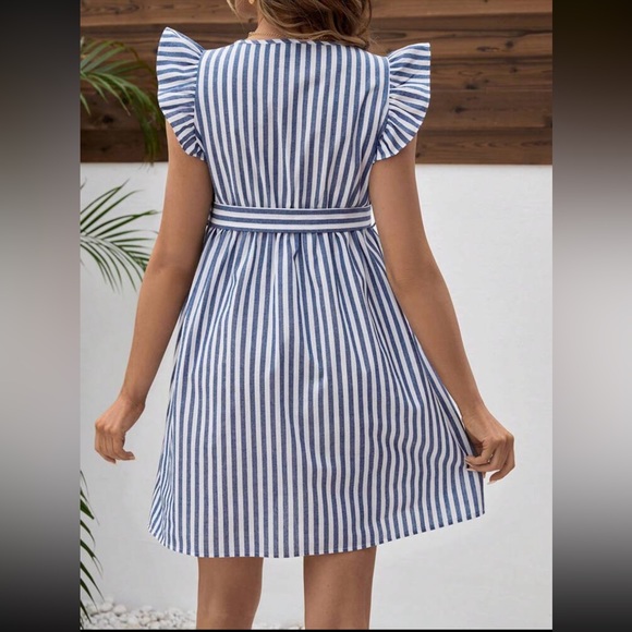 Maternity Stripes Button belted Mini Dress - Picture 2 of 4